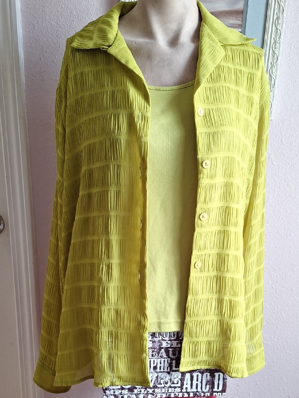 Lightweight Yellow green Button-Front Women's Top & Tank